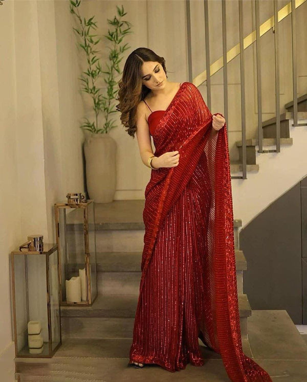 Saba Rajput Chiffon Saree-Red-Chiffon-Sari-Aarasta
