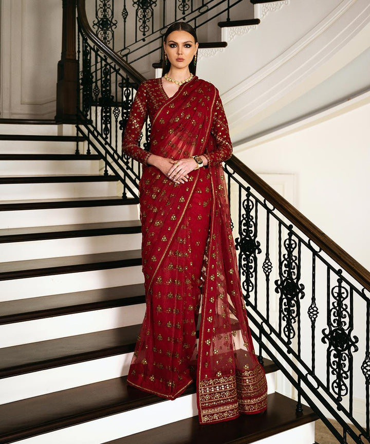 Sapphire Net Saree-Red-Net-Sari-Aarasta