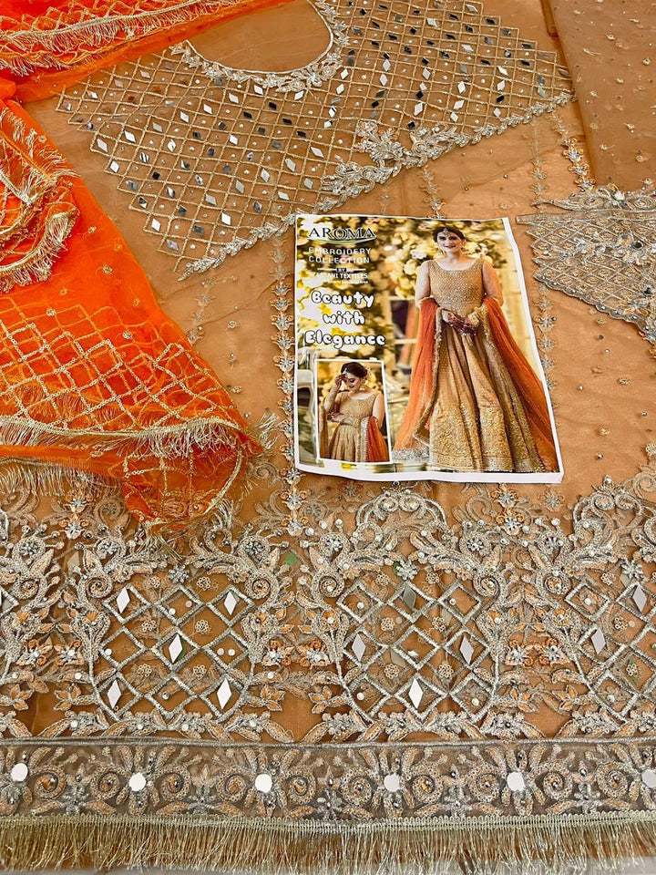 Embroidered Mirror Work Net Frock-Aarasta