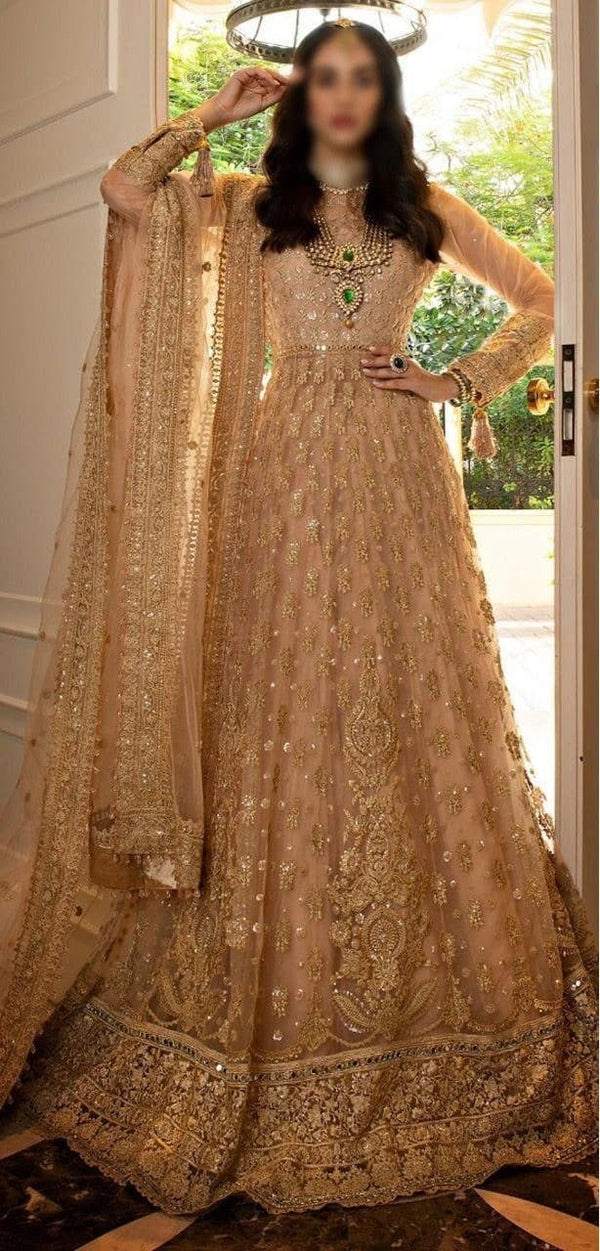 Sobia Nazir Net Bridal Suit-Net-Golden-Maxi-Aarasta