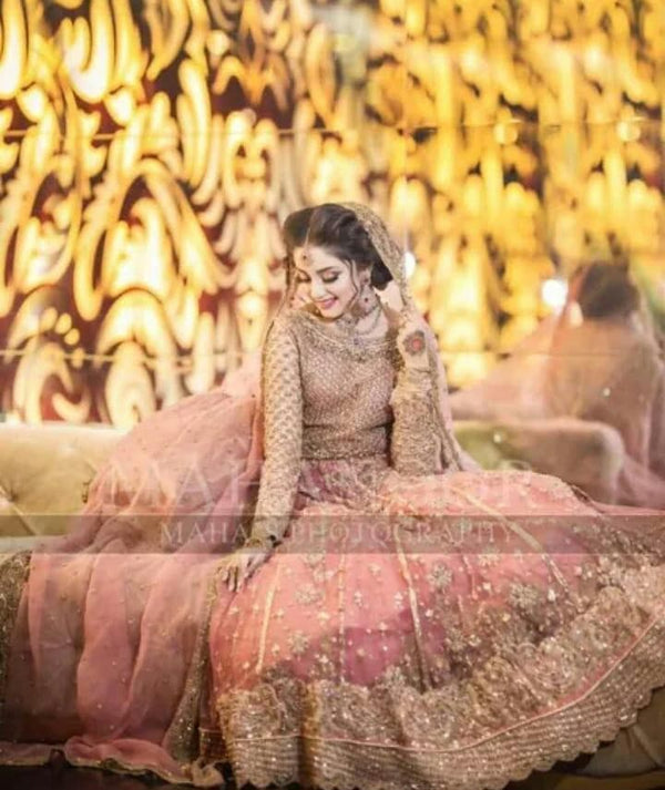 Net Bridal Suit-Peach-Net-Lehenga-Aarasta