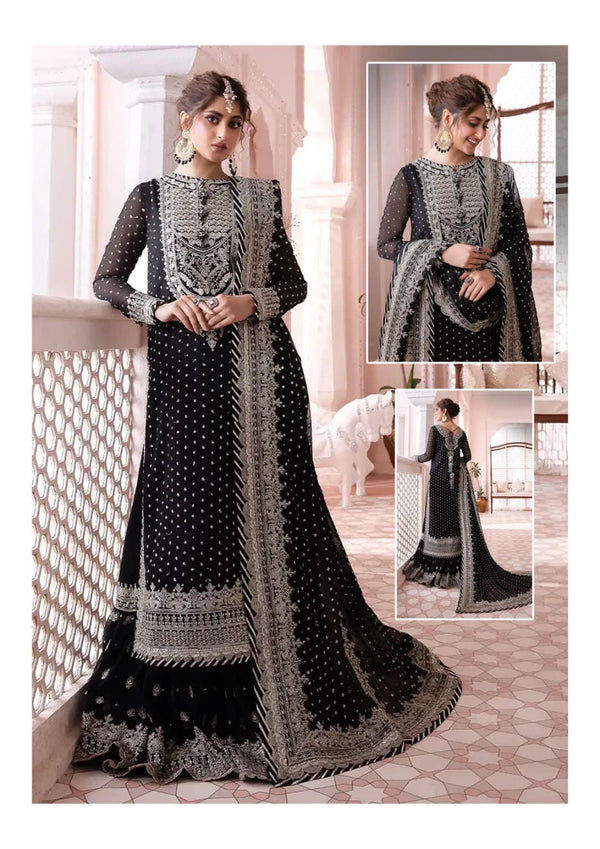 Asim Jofa Chiffon Bridal Suit-Black-Chiffon-Lehenga-Aarasta