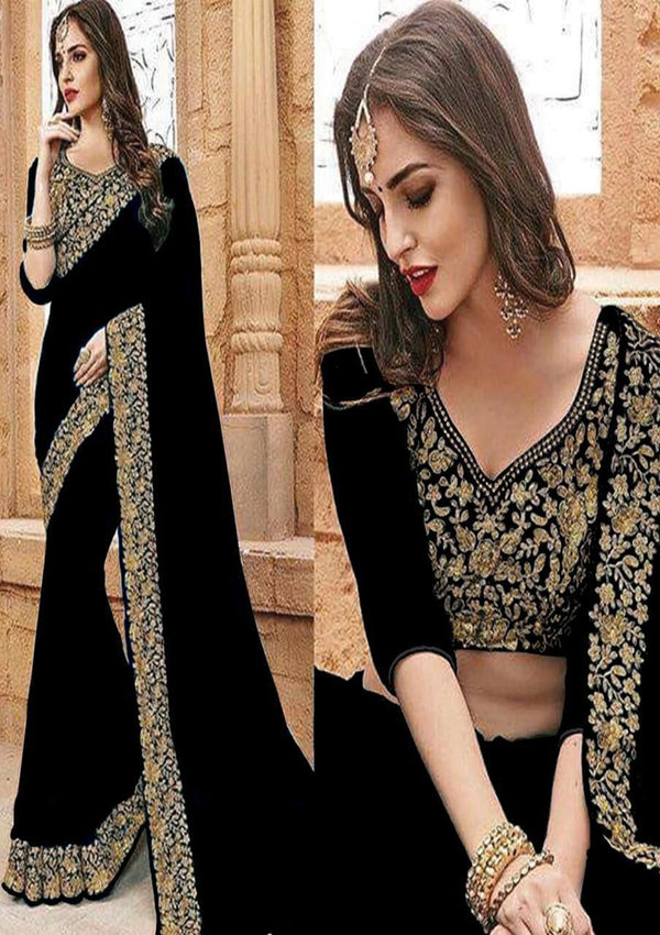 Indian Chiffon Saree-Black-Chiffon-Sari-Aarasta
