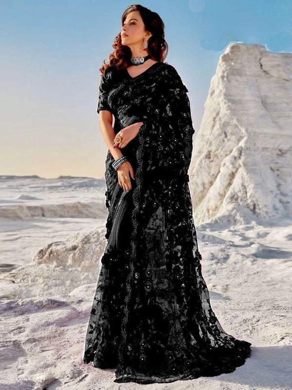 Indian Net Saree-Black-Net-Sari-Aarasta