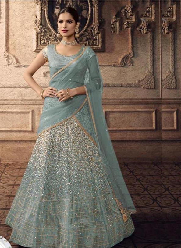 Indian Net Bridal Suit-Grey-Net-Lehenga-Aarasta
