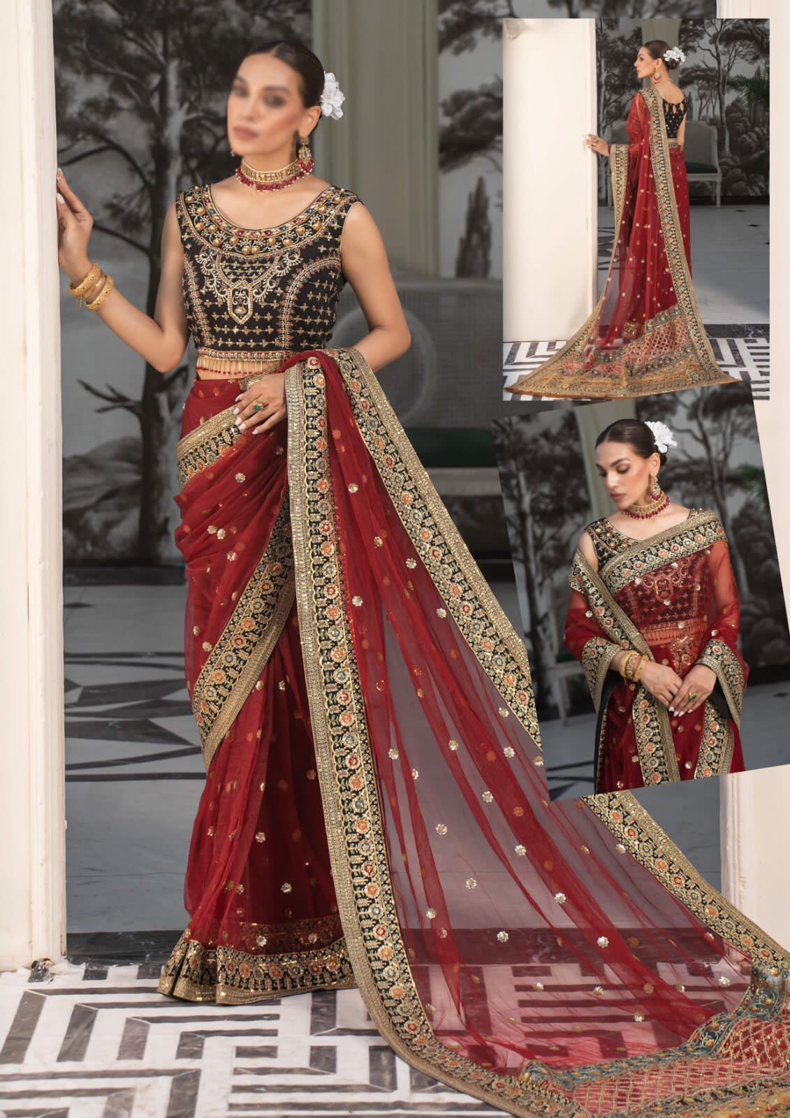 Indian Net Saree-Maroon-Net-Sari-Aarasta