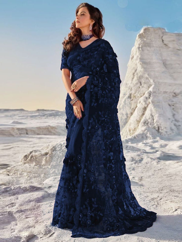 Indian Net Saree-Navy-Net-Sari-Aarasta