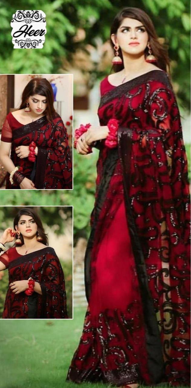Indian Chiffon Saree-Red-Chiffon-Sari-Aarasta
