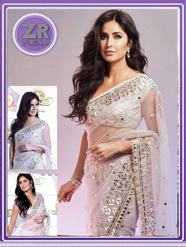 Katrina Kaif Net Saaree-White-Net-Sari-Aarasta