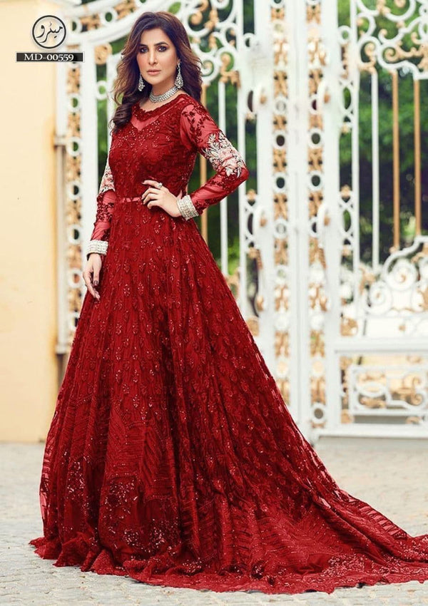 Zainab Chottani Net Frock-Red-Net-Maxi-Aarasta
