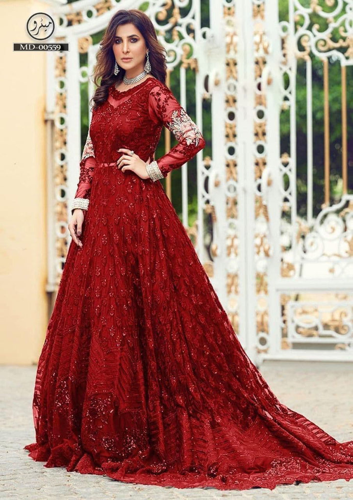Zainab Chottani Net Frock-Red-Net-Maxi-Aarasta