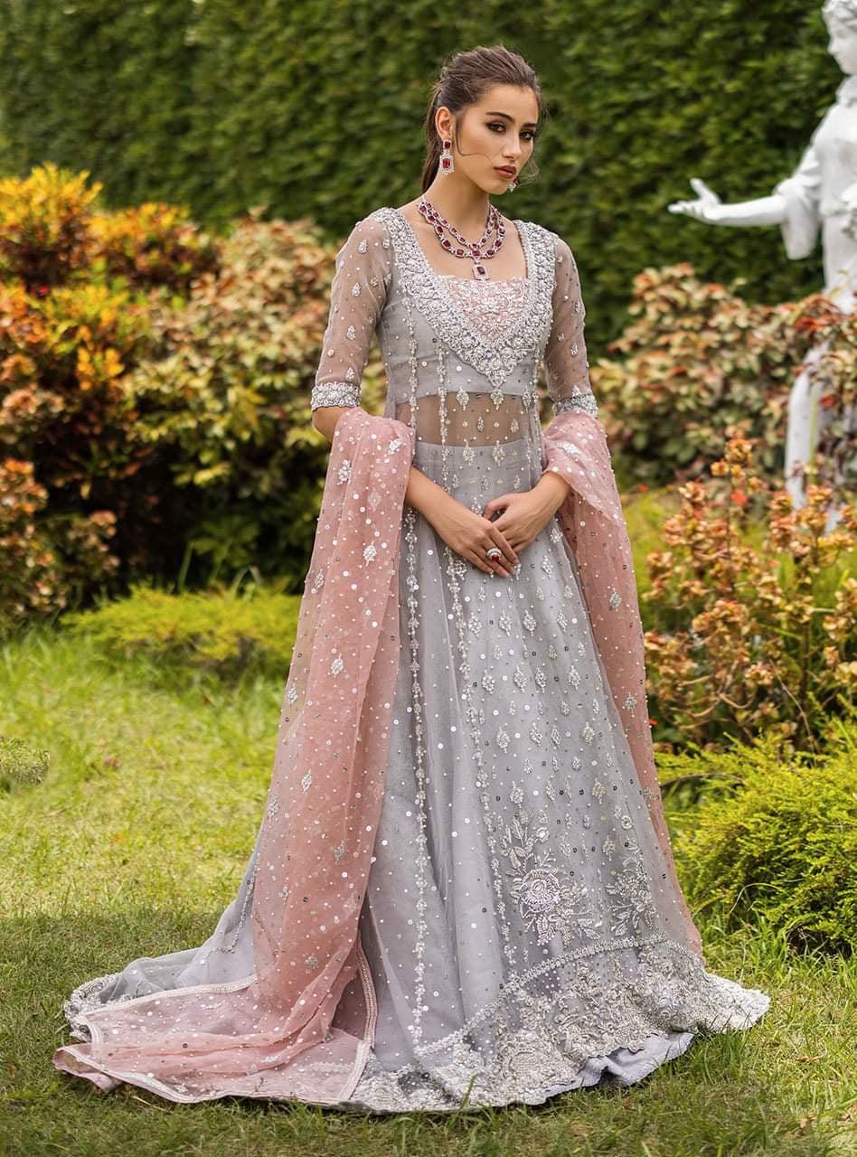 Zainab Chottani Net Bridal Suit-Silver-Net-Maxi-Aarasta
