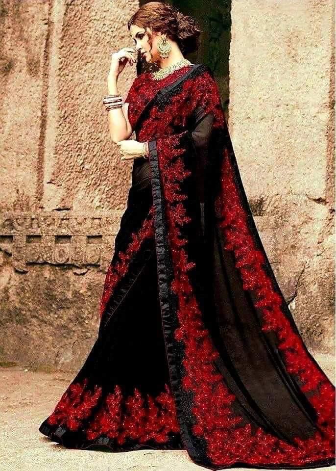 Indian Chiffon Saree-Black-Chiffon-Sari-Aarasta