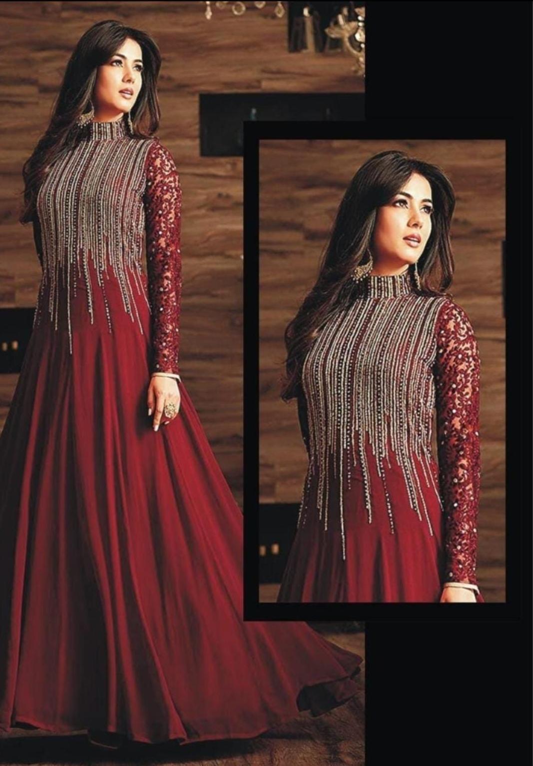 Indian Chiffon Maxi-Maroon-Chiffon-Maxi-Aarasta