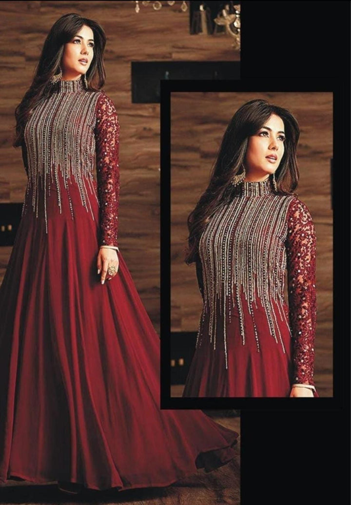 Indian Chiffon Maxi-Maroon-Chiffon-Maxi-Aarasta