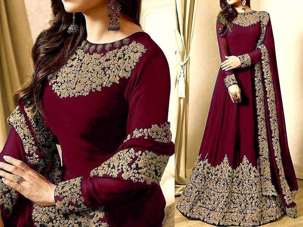 Indian Chiffon Maxi-Maroon-Chiffon-Maxi-Aarasta