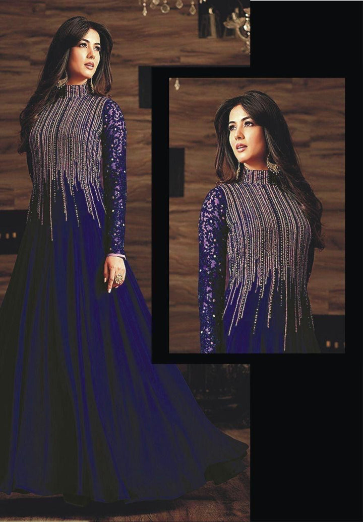 Indian Chiffon Maxi-Navy-Chiffon-Maxi-Aarasta