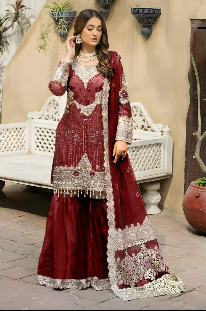 Afrozeh Cotton Suit-Maroon-Cotton-Aarasta