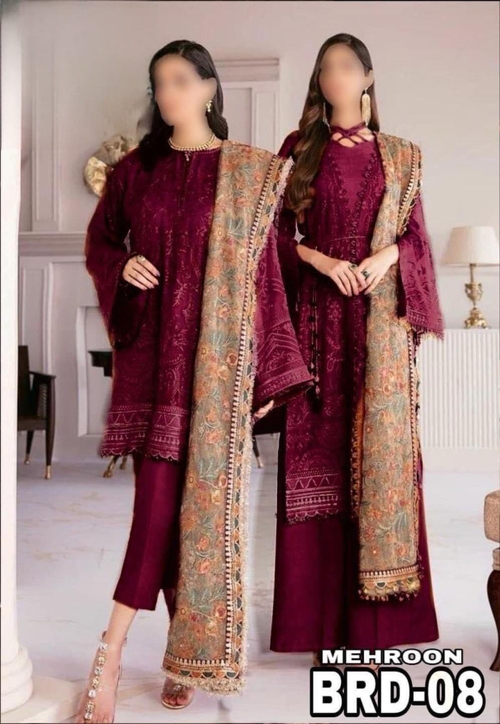 Baroque Cotton Suit-Maroon-Cotton-Aarasta