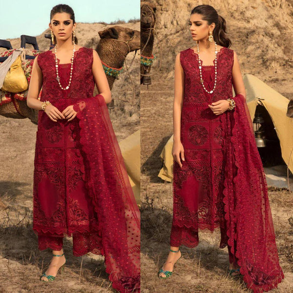 Crimson Saira Shakira Cotton Suit-Cotton-Red-Net-Aarasta