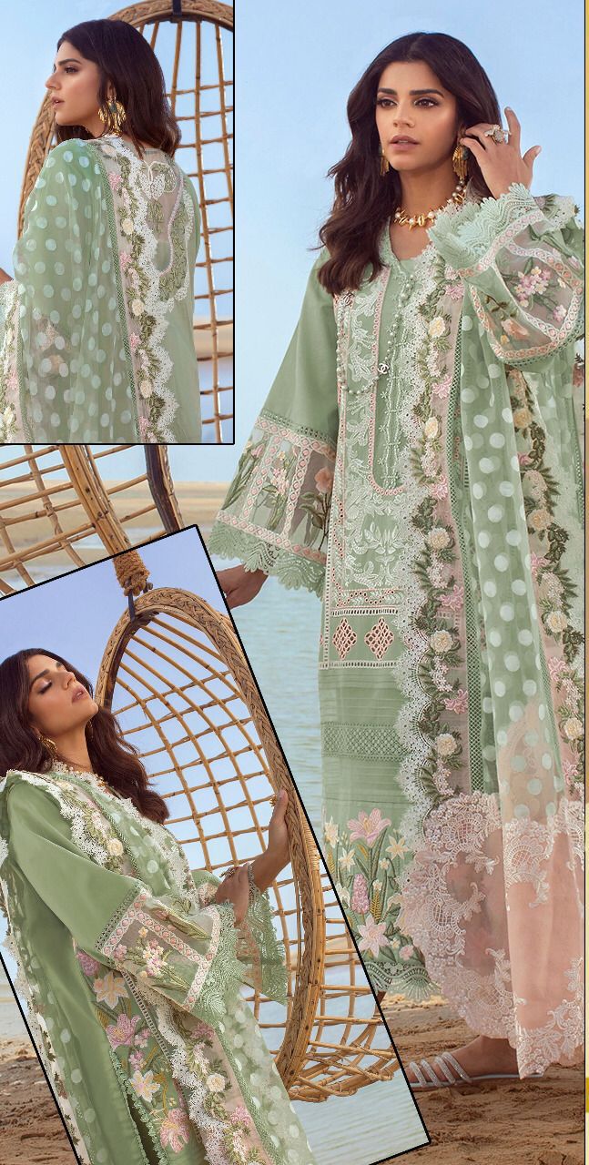 Embroidered Chicken Kari Cotton Suit-Green-Cotton-Aarasta