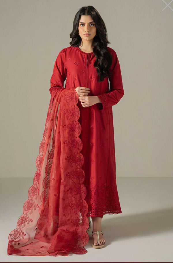 Cross Stitch Cotton Suit-Red-Cotton-Aarasta