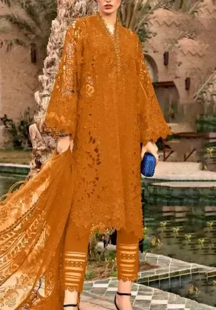 Maria B Cotton Suit-Mustard-Cotton-Aarasta