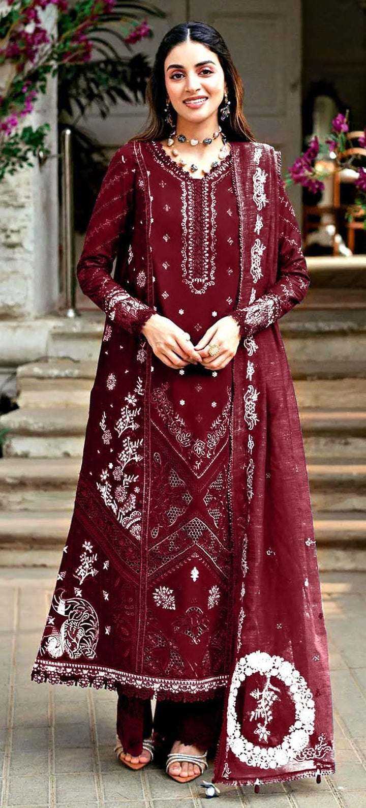 Qalamkar Cotton Suit-Maroon-Cotton-Aarasta