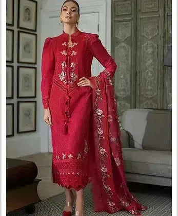 Qalamkar Cotton Suit-Red-Cotton-Aarasta