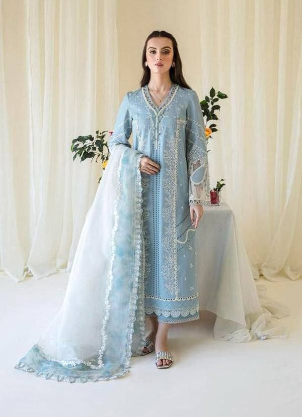 Qalamkar Cotton Suit-Sky Blue-Cotton-Aarasta