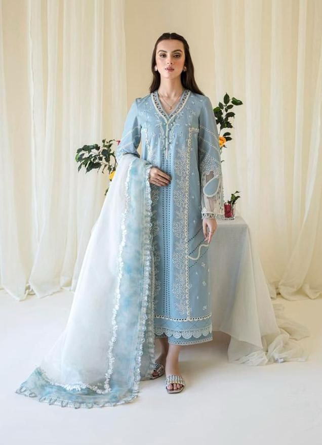 Qalamkar Cotton Suit-Sky Blue-Cotton-Aarasta