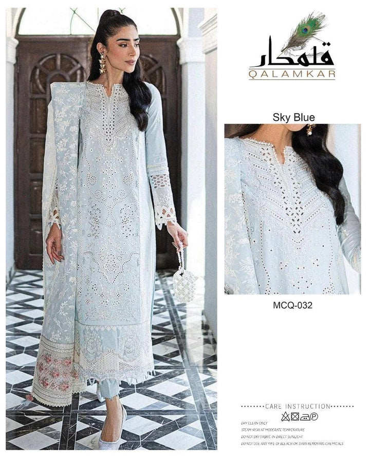 Qalamkar Cotton Suit-Sky Blue-Cotton-Aarasta