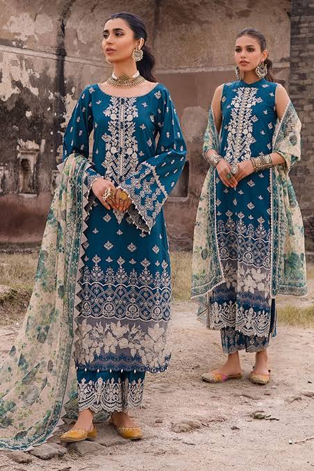 Zainab Chottani Cotton Suit-Blue-Cotton-Aarasta