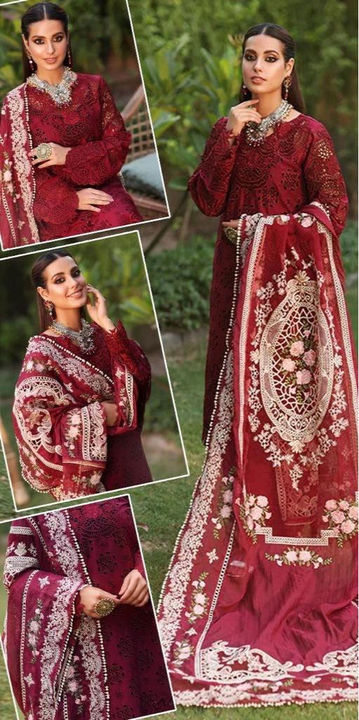 Zainab Chottani Cotton Suit-Maroon-Cotton-Aarasta