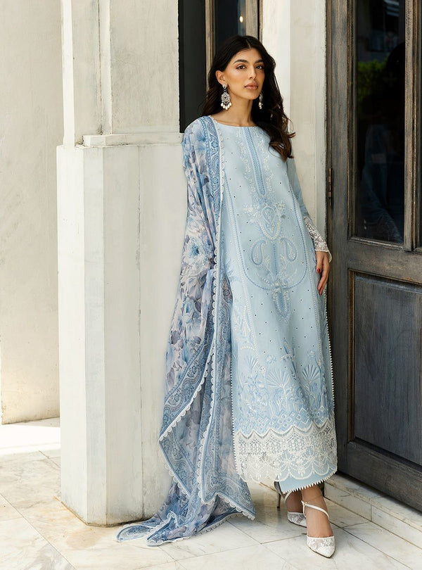 Zainab Chottani Cotton Suit-Sky Blue-Cotton-Aarasta