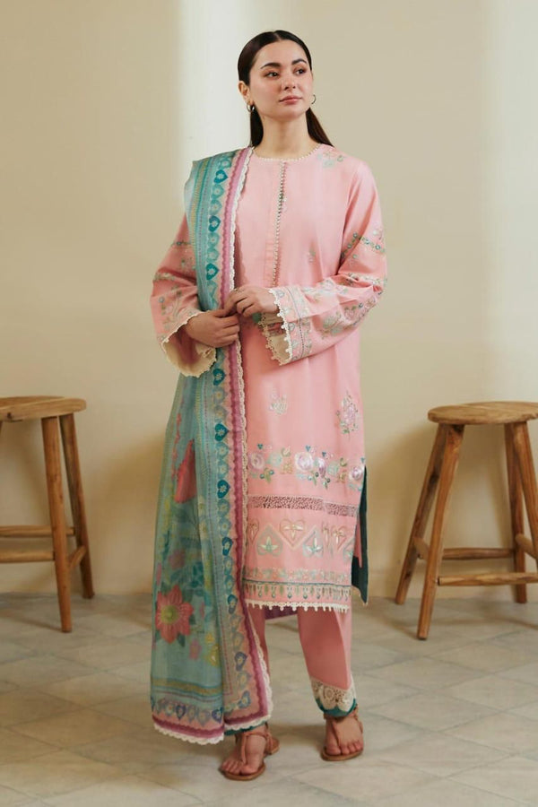 Zara Shahjahan Cotton Suit-Pink-Cotton-Aarasta