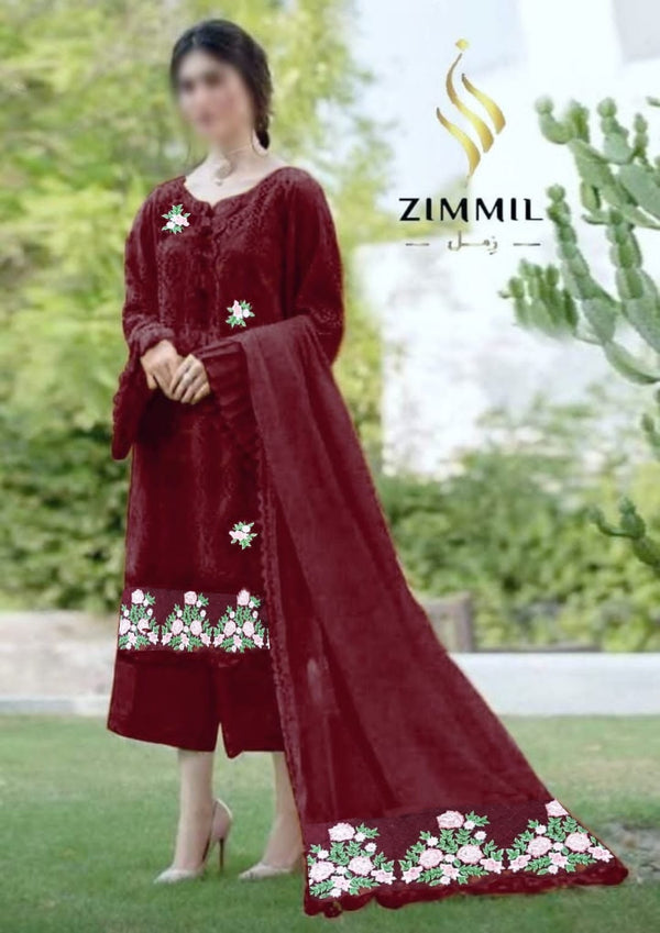 Zarqash Cotton Suit-Maroon-Cotton-Aarasta