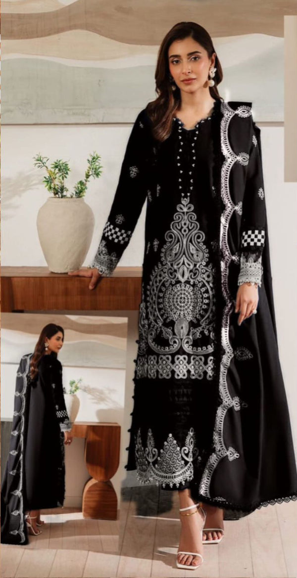 Adan Libas Lawn Suit-Black-Lawn-Chiffon-Aarasta