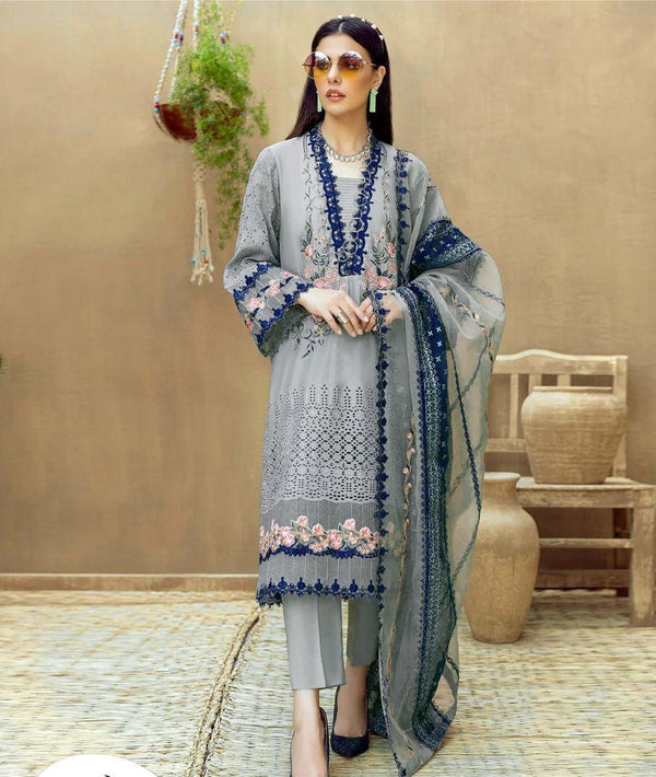 Adan Libas Lawn Suit-Lawn-Grey-Organza-Aarasta