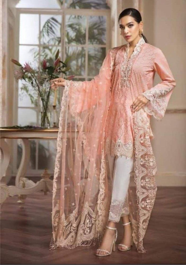 Anaya Lawn Suit-Lawn-Peach-Net-Aarasta
