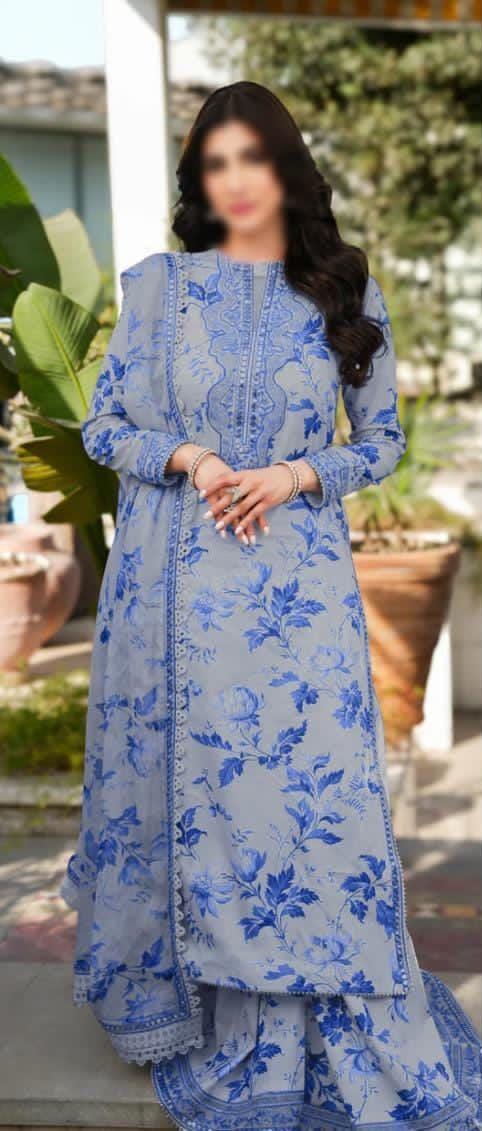 Aneela's Lawn Suit-Blue-Lawn-Chiffon-Aarasta