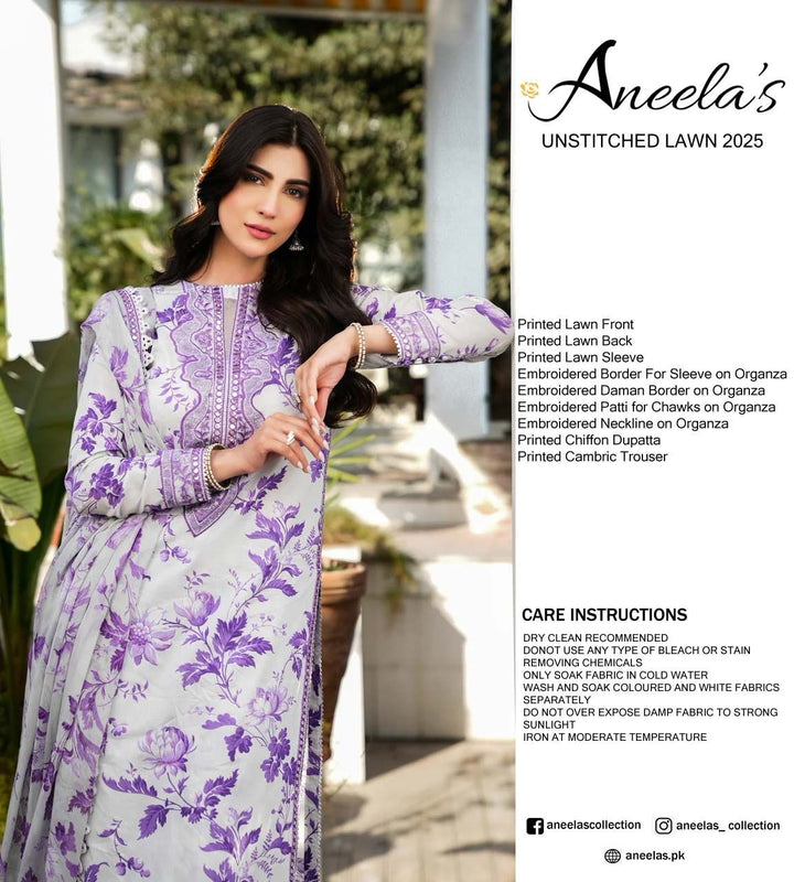 Aneela's Lawn Suit-Purple-Lawn-Choffon-Aarasta