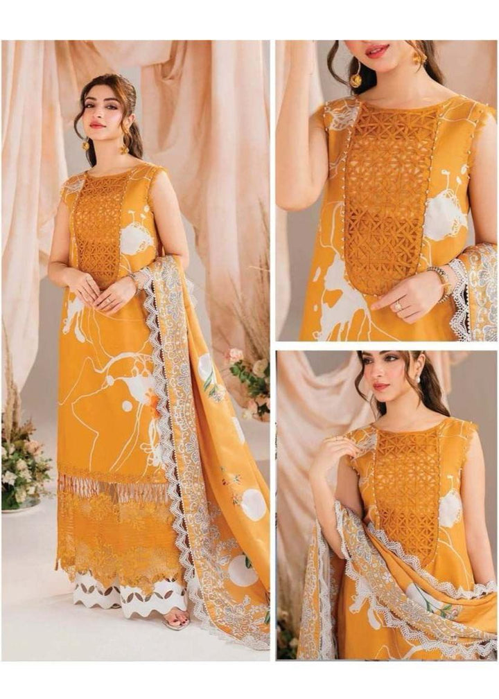 Asifa Nabeel Lawn Suit-Mustard-Lawn-Chiffon-Aarasta