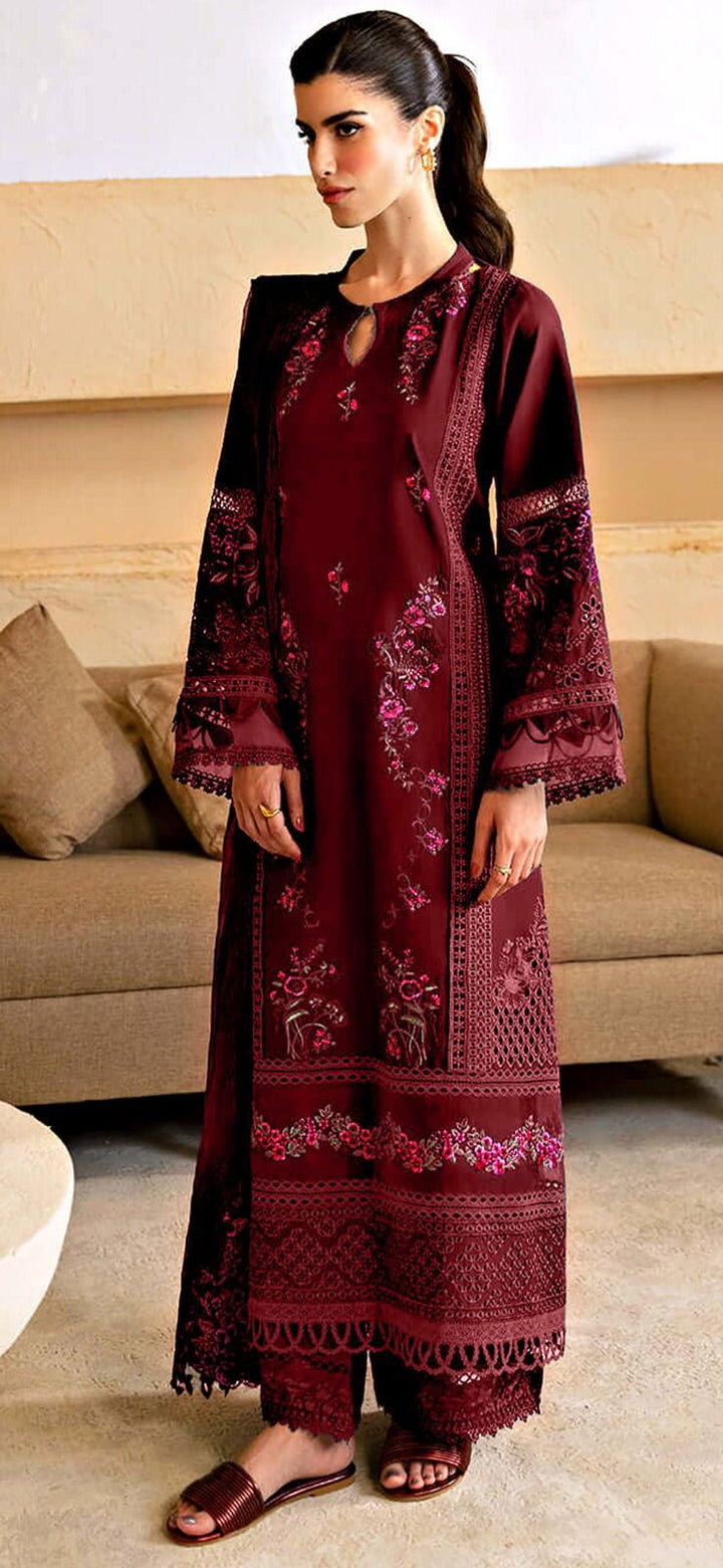 Azure Lawn Suit-Maroon-Lawn-Net-Aarasta