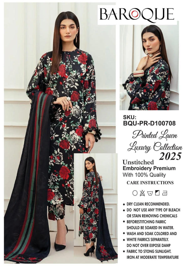 Baroque Lawn Suit-Black-Lawn-Chiffon-Aarasta