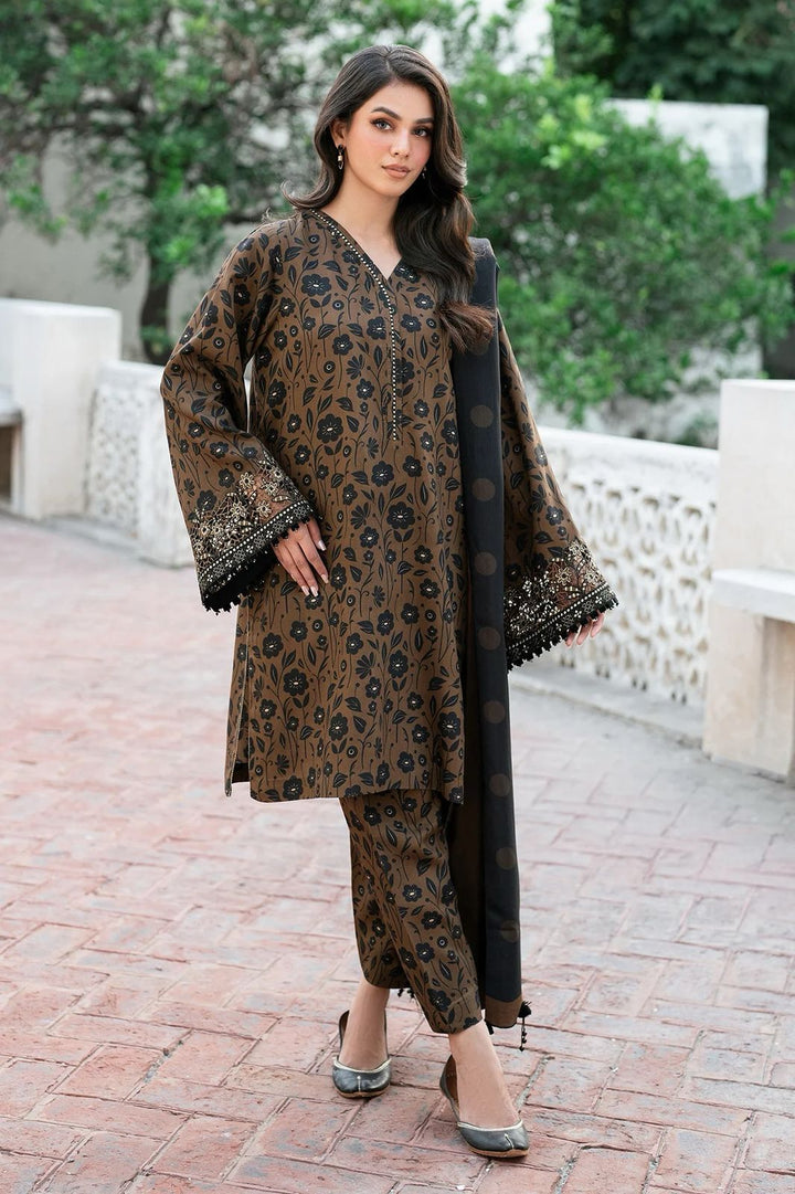 Baroque Lawn Suit-Brown-Lawn-Silk-Aarasta