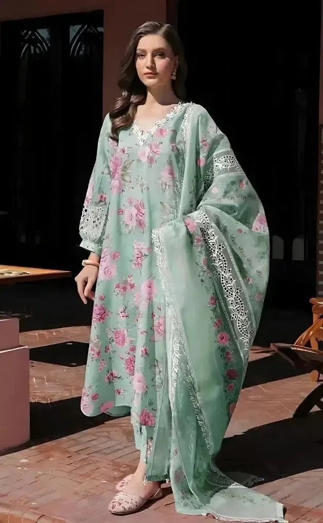 Baroque Lawn Suit-Green-Lawn-Net-Aarasta