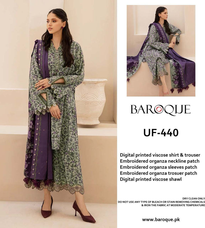 Baroque Lawn Suit-Green-Lawn-Chiffon-Aarasta