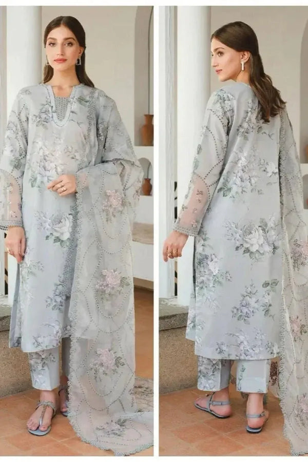 Baroque Lawn Suit-Grey-Lawn-Organza-Aarasta