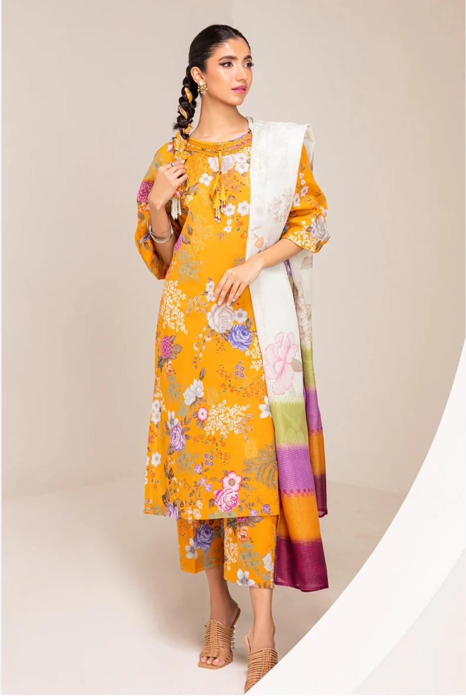 Baroque Lawn Suit-Grey-Lawn-Chiffon-Aarasta